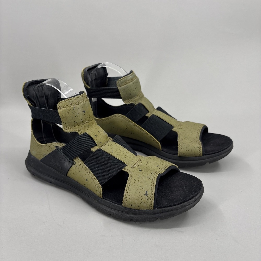 Sorel Sandals Shoes Womens Size 9.5 Green Leather Gladiator Ankle Strap Flat‎